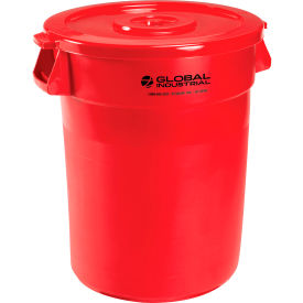 Global Industrial™ Plastic Trash Can with Lid - 32 Gallon Red