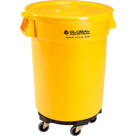 Global Industrial™ Plastic Trash Can with Lid & Dolly - 32 Gallon Yellow