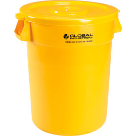Global Industrial™ Plastic Trash Can with Lid - 32 Gallon Yellow