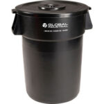 Global Industrial™ Plastic Trash Can with Lid - 44 Gallon Black