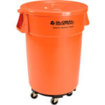 Global Industrial™ Plastic Trash Can with Lid & Dolly - 44 Gallon Bright Orange