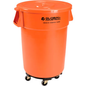 Global Industrial™ Plastic Trash Can with Lid & Dolly - 44 Gallon Bright Orange