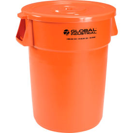 Global Industrial Plastic Trash Can with Lid - 44 Gallon Bright Orange