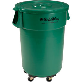 Global Industrial™ Plastic Trash Can with Lid & Dolly - 44 Gallon Green
