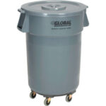 Global Industrial™ Plastic Trash Can with Lid & Dolly - 44 Gallon Gray