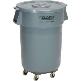 Global Industrial™ Plastic Trash Can with Lid & Dolly - 44 Gallon Gray