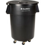 Global Industrial™ Plastic Trash Can with Lid & Dolly - 55 Gallon Black