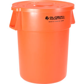 Global Industrial™ Plastic Trash Can with Lid - 55 Gallon Bright Orange