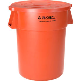 Global Industrial Plastic Trash Can with Lid - 55 Gallon Orange
