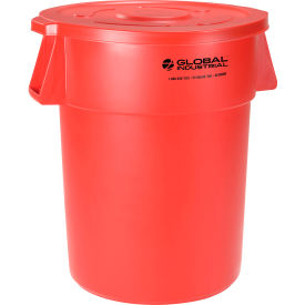 Global Industrial Plastic Trash Can with Lid - 55 Gallon Red