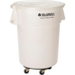 Global Industrial™ Plastic Trash Can with Lid & Dolly - 55 Gallon White