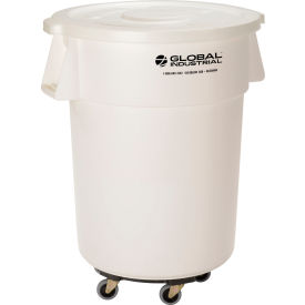 Global Industrial™ Plastic Trash Can with Lid & Dolly - 55 Gallon White