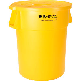 Global Industrial Plastic Trash Can with Lid - 55 Gallon Yellow