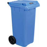 Global Industrial™ Mobile Trash Container with Lid 32 Gallon Blue