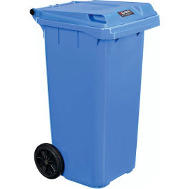Global Industrial™ Mobile Trash Container with Lid 32 Gallon Blue