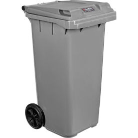 Global Industrial™ Mobile Trash Container with Lid 32 Gallon Gray