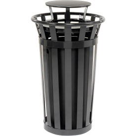 Global Industrial Outdoor Slatted Steel Trash Can With Rain Bonnet Lid 24 Gallon Black