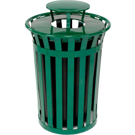 Global Industrial Outdoor Slatted Steel Trash Can With Rain Bonnet Lid 36 Gallon Green