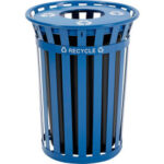 Global Industrial™ Outdoor Slatted Recycling Can w/Flat Lid 36 Gallon Blue