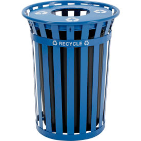 Global Industrial™ Outdoor Slatted Recycling Can w/Flat Lid 36 Gallon Blue