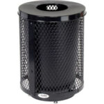 Global Industrial™ Outdoor Diamond Steel Trash Can With Flat Lid & Base 36 Gallon Black