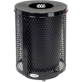 Global Industrial Outdoor Diamond Steel Trash Can With Flat Lid & Base 36 Gallon Black