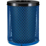 Global Industrial™ Outdoor Diamond Steel Trash Can With Flat Lid 36 Gallon Blue