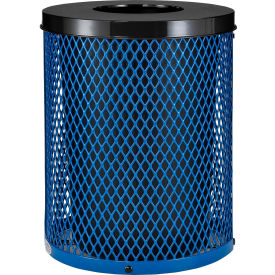 Global Industrial™ Outdoor Diamond Steel Trash Can With Flat Lid 36 Gallon Blue