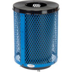 Global Industrial™ Outdoor Diamond Steel Trash Can With Flat Lid & Base 36 Gallon Blue