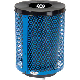 Global Industrial™ Outdoor Diamond Steel Trash Can With Flat Lid & Base 36 Gallon Blue