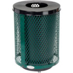 Global Industrial™ Outdoor Diamond Steel Trash Can With Flat Lid & Base 36 Gallon Green