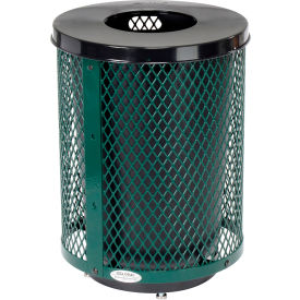 Global Industrial™ Outdoor Diamond Steel Trash Can With Flat Lid & Base 36 Gallon Green