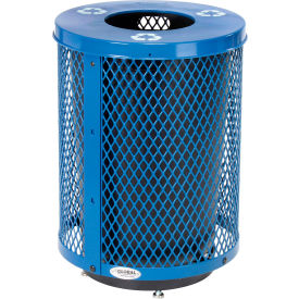 Global Industrial Outdoor Steel Diamond Recycling Can With Flat Lid & Base 36 Gallon Blue