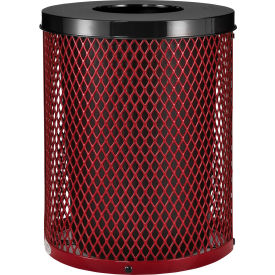Global Industrial™ Outdoor Diamond Steel Trash Can With Flat Lid 36 Gallon Red
