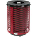 Global Industrial™ Outdoor Diamond Steel Trash Can With Flat Lid & Base 36 Gallon Red