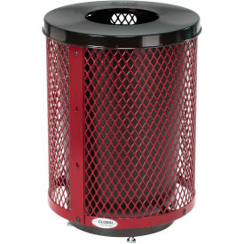 Global Industrial™ Outdoor Diamond Steel Trash Can With Flat Lid & Base 36 Gallon Red