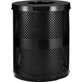 Global Industrial Outdoor Perforated Steel Trash Can With Flat Lid 36 Gallon Black
