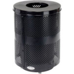 Global Industrial™ Outdoor Perforated Steel Trash Can With Flat Lid & Base 36 Gallon Black