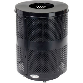 Global Industrial Outdoor Perforated Steel Trash Can With Flat Lid & Base 36 Gallon Black