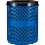 Global Industrial™ Outdoor Perforated Steel Trash Can With Flat Lid 36 Gallon Blue