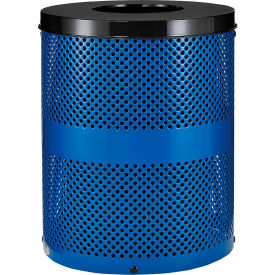 Global Industrial Outdoor Perforated Steel Trash Can With Flat Lid 36 Gallon Blue