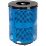 Global Industrial™ Outdoor Perforated Steel Trash Can With Flat Lid & Base 36 Gallon Blue