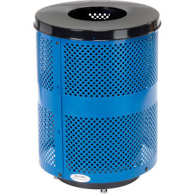 Global Industrial™ Outdoor Perforated Steel Trash Can With Flat Lid & Base 36 Gallon Blue