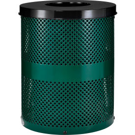 Global Industrial Outdoor Perforated Steel Trash Can With Flat Lid 36 Gallon Green
