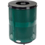 Global Industrial™ Outdoor Perforated Steel Trash Can With Flat Lid & Base 36 Gallon Green