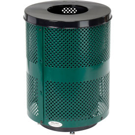 Global Industrial Outdoor Perforated Steel Trash Can With Flat Lid & Base 36 Gallon Green