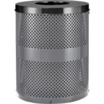 Global Industrial™ Outdoor Perforated Steel Trash Can With Flat Lid 36 Gallon Gray