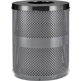 Global Industrial Outdoor Perforated Steel Trash Can With Flat Lid 36 Gallon Gray