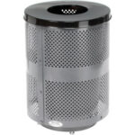 Global Industrial™ Outdoor Perforated Steel Trash Can With Flat Lid & Base 36 Gallon Gray