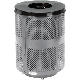 Global Industrial Outdoor Perforated Steel Trash Can With Flat Lid & Base 36 Gallon Gray